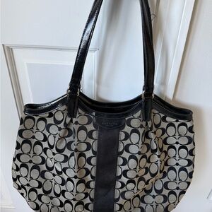 Coach Black and Cream Signature Shoulder Bag